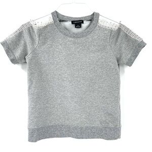TROUVE Gray Open Shoulder Crew Neck Top